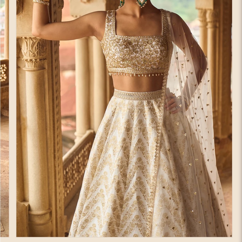 White and gold embroidered lehenga